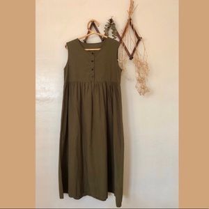 VTG olive green cotton midi dress size M/L
